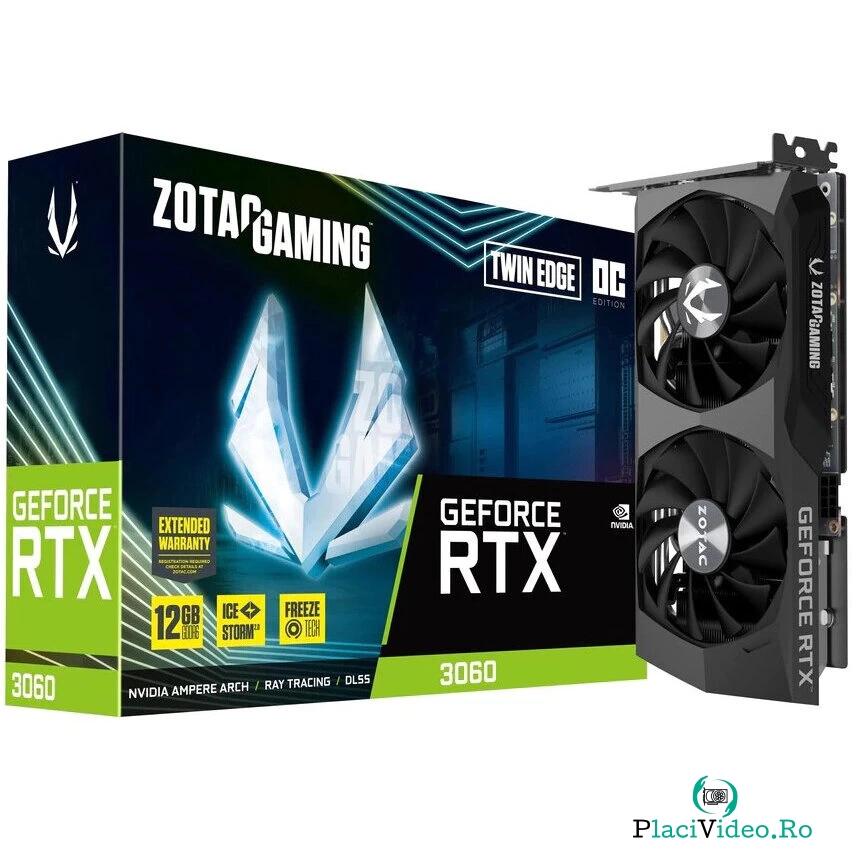 Zotac Placa video ZOTAC GAMING GeForce® RTX™ 3060 Twin Edge OC, 12GB GDDR6, 192-bit